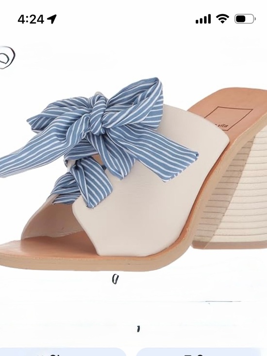 Dolce Vita Shoes - Dolce Vita Amber Heeled Sandal - Cream w Blue Striped Ribbon - Size 10 - EUC